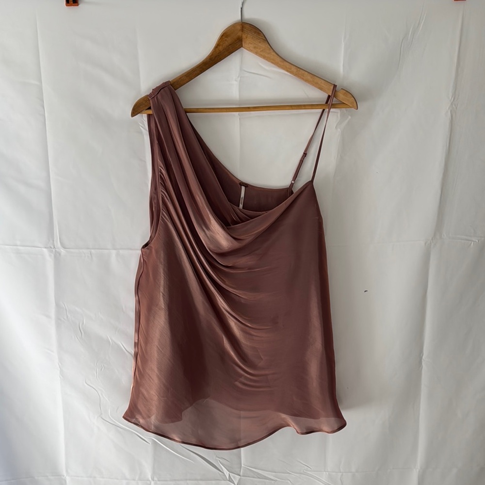 Elegant Brown Satin Draped Tank Top